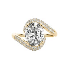 GIA Anillo de diamantes de oro amarillo de 18 quilates con solitario oval de 1,2 ct y mango curvado con pavé