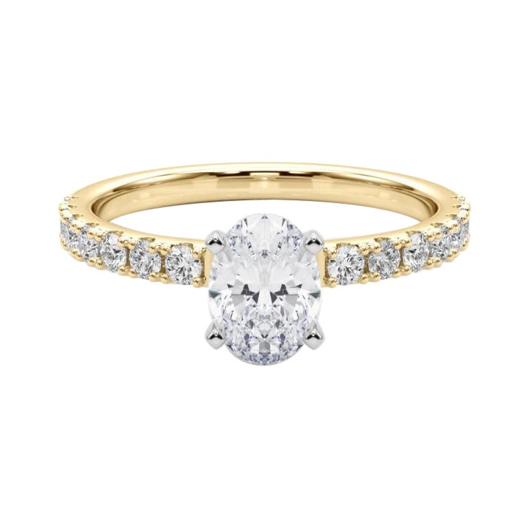 GIA 1,2ct Solitario ovale con mezza eternità in oro giallo 18 carati in vendita