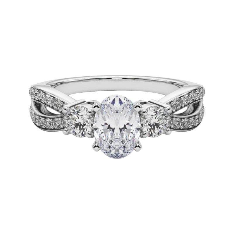 GIA 1.2ct Oval Three-Stone Split Shank Pave  Anello con diamante