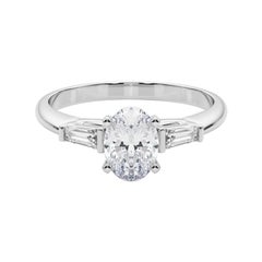 GIA 1.2ct Oval Three-Stone Tapered Baguette 18K White Gold Diamond Ring