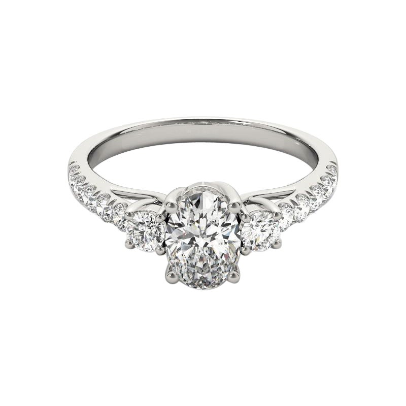 GIA 1,2ct Oval Drei-Stein Trellis Prong Pave 18K Weißgold Diamantring