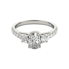 GIA 1,2ct Oval Drei-Stein Trellis Prong Pave 18K Weißgold Diamantring