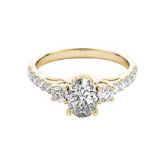 GIA 1.2ct Oval Three-Stone Trellis Prong Pave 18K Yellow Gold Diamond Ring (bague à diamants en or jaune 18K)