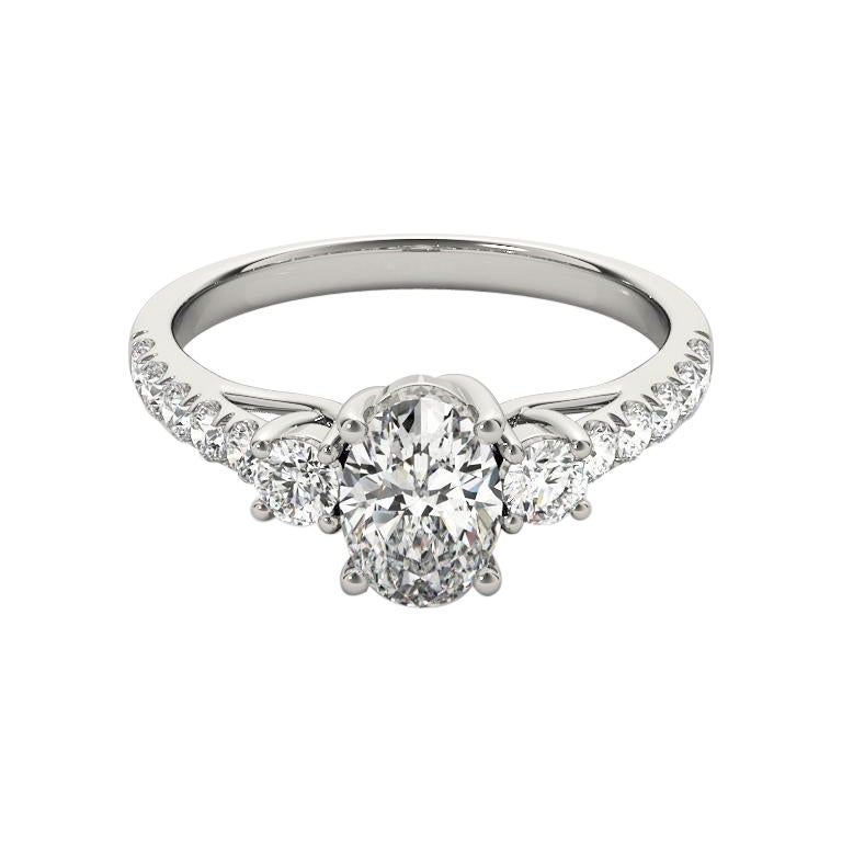 GIA 1,2ct Oval Drei-Stein Trellis Prong Pave  Diamantring