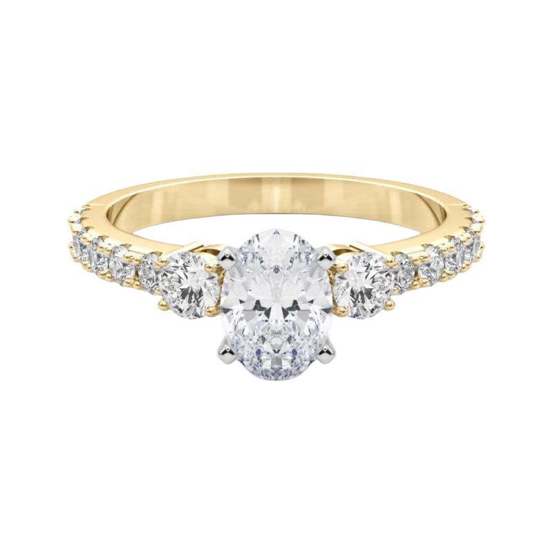 GIA 1.2ct Oval Three-Stone with Diamond Shank 18K Yellow Gold Diamond Ring