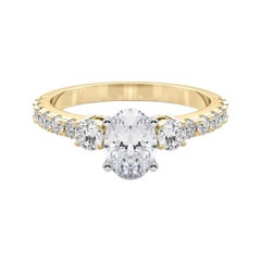 GIA 1.2ct Oval Three-Stone with Diamond Shank 18K Yellow Gold Diamond Ring