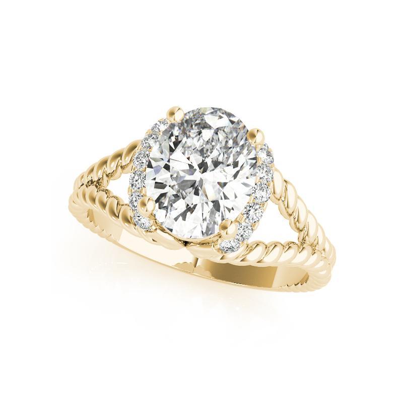 Taglio ovale GIA Anello con diamanti ovali da 1,2 carati con gambo diviso a spirale in oro giallo 18 carati in vendita