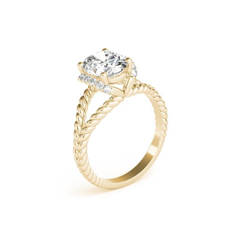 Donna GIA Anello con diamanti ovali da 1,2 carati con gambo diviso a spirale in oro giallo 18 carati in vendita