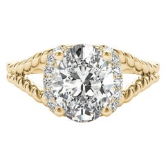 GIA Anello con diamanti ovali da 1,2 carati con gambo diviso a spirale in oro giallo 18 carati