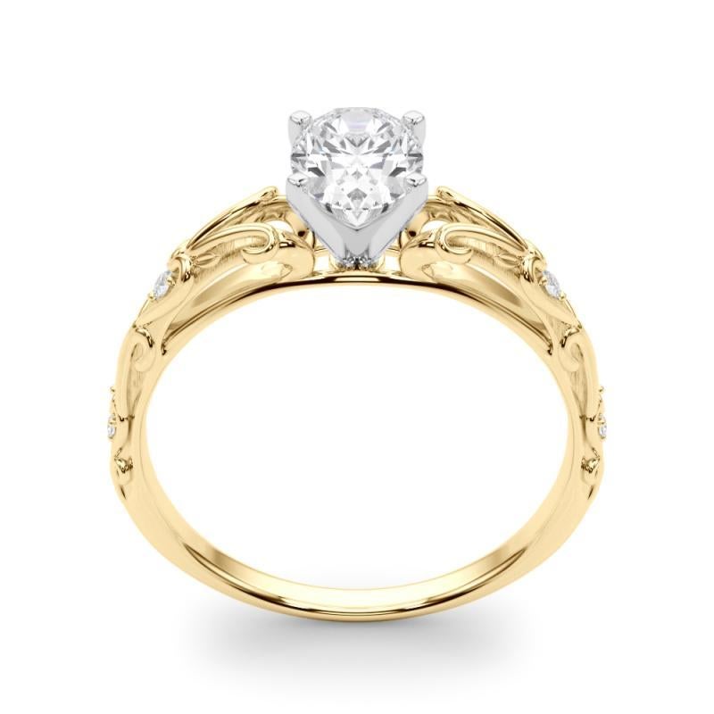 Donna GIA 1,2ct Oval Vintage 3-Stone Heart & Vine Anello di diamanti in oro giallo 18K in vendita