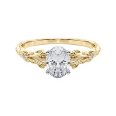 GIA 1.2ct Oval Vintage 3-Stone Heart & Vine 18K Yellow Gold Diamond Ring