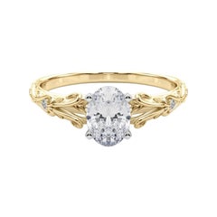 GIA 1.2ct Oval Vintage 3-Stone Heart & Vine 18K Yellow Gold Diamond Ring
