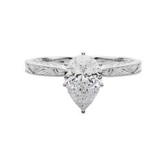 GIA 1.2ct Pear Classic Solitaire Antique Engraved Diamond Ring