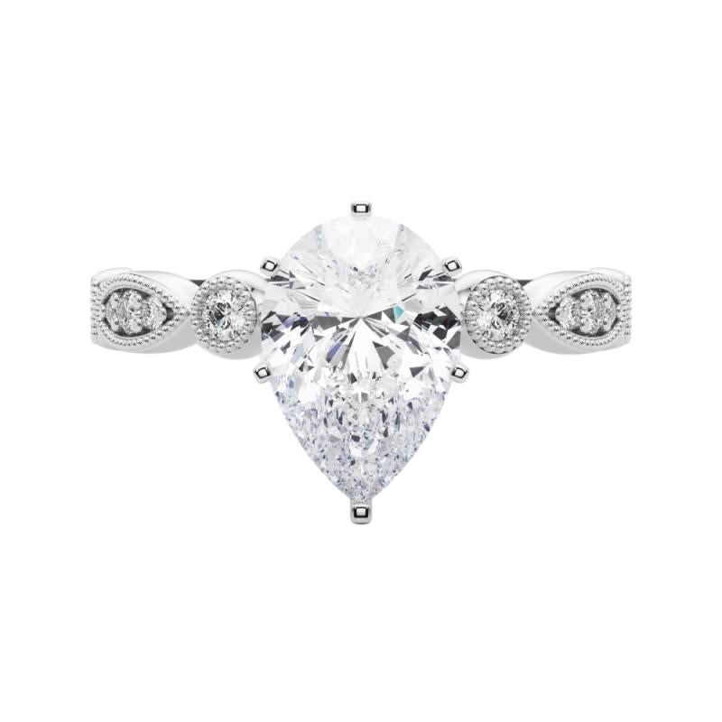 GIA 1.2ct Pear Marquise e Round Milgrain Bezel Anello con diamanti in oro bianco