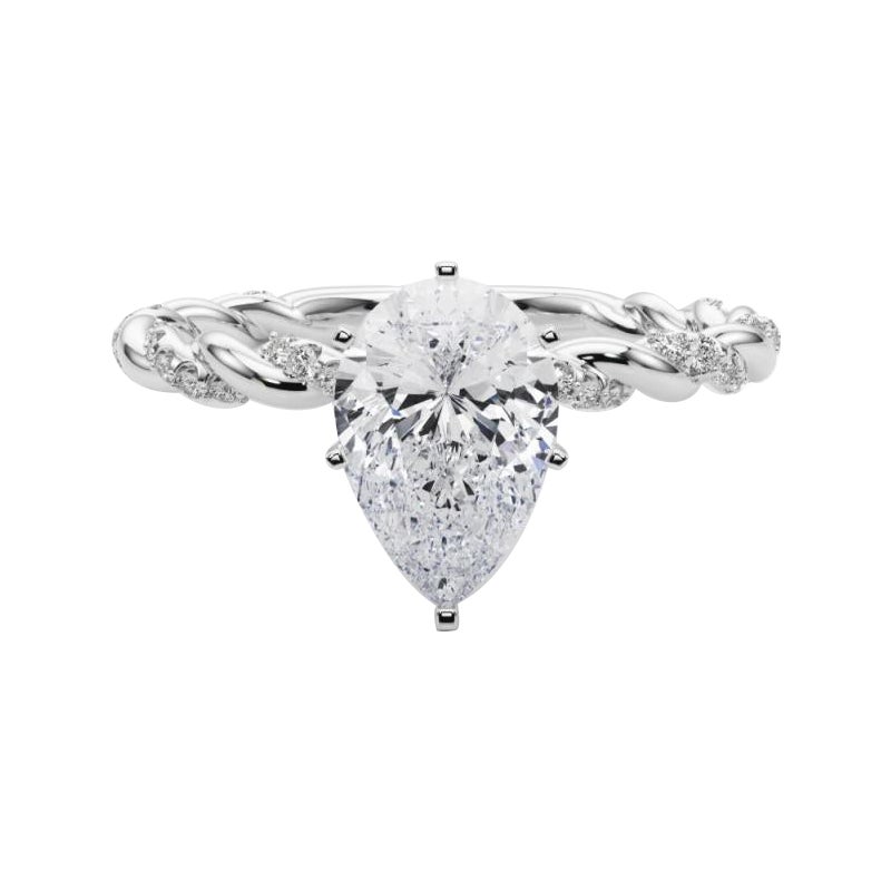 GIA 1,2ct Pear Micro Pave Twisted Braid Band Oro bianco 18K Diamond