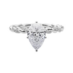 GIA 1.2ct Pear Micro Pave Twisted Braid Band 18K White Gold Diamond Ring
