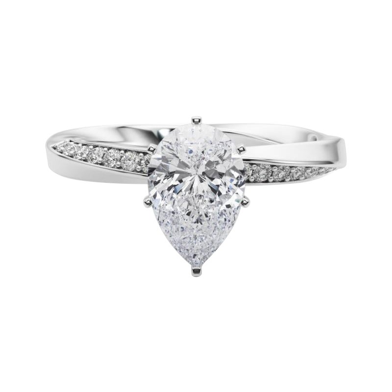 GIA 1,2ct Pear Solitaire Twisted Square Band Anello di diamanti in oro bianco 18K
