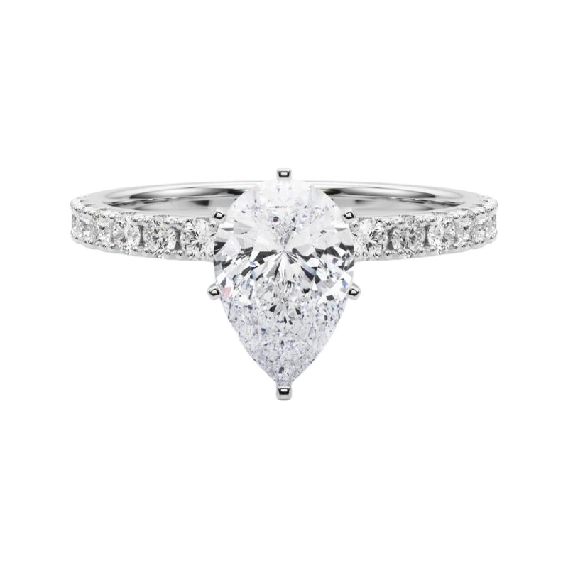 GIA 1,2ct Pear Solitaire with Half Eternity Anello di diamanti in oro bianco 18K