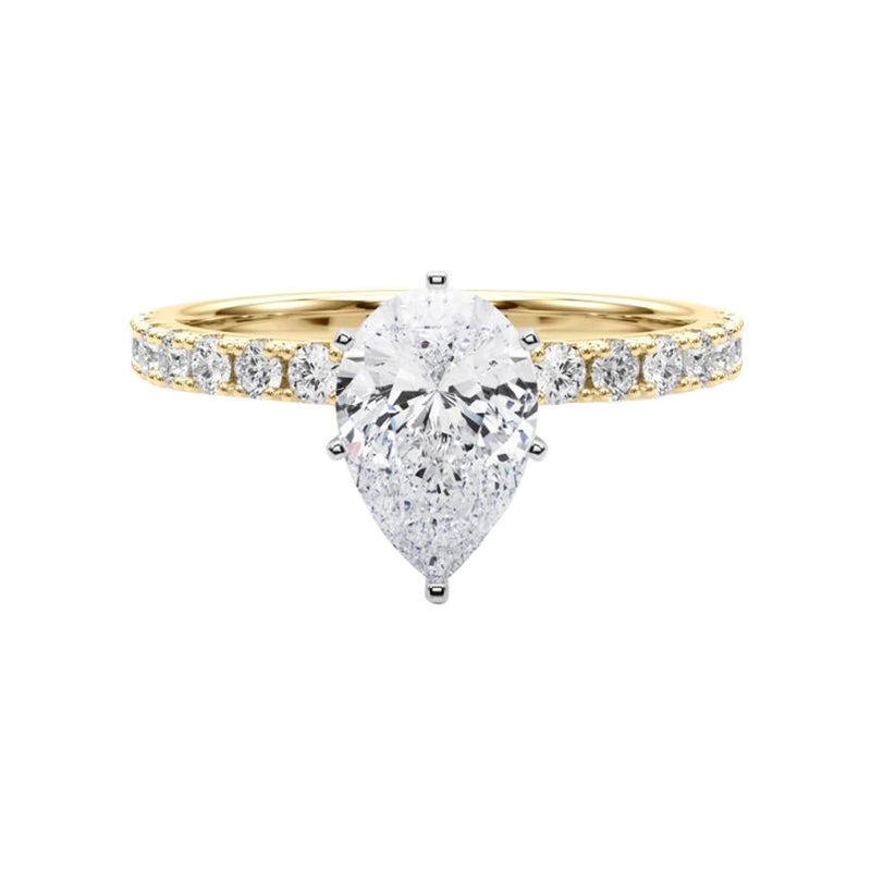 GIA 1.2ct Pear Solitaire with Half Eternity 18K Yellow Gold Diamond Ring