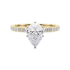 GIA 1.2ct Pear Solitaire with Half Eternity 18K Yellow Gold Diamond Ring