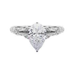 GIA 1.2ct Pear Vintage 3-Stone Heart & Vine  Diamond Ring