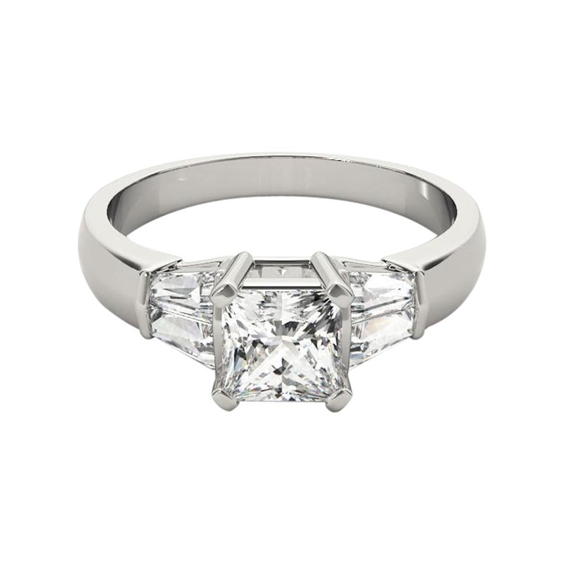 GIA 1.2ct Princess Channel Baguette & Solitaire Bague diamant en or blanc 18K