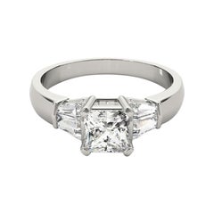 GIA 1.2ct Princess Channel Baguette & Solitaire Bague diamant en or blanc 18K