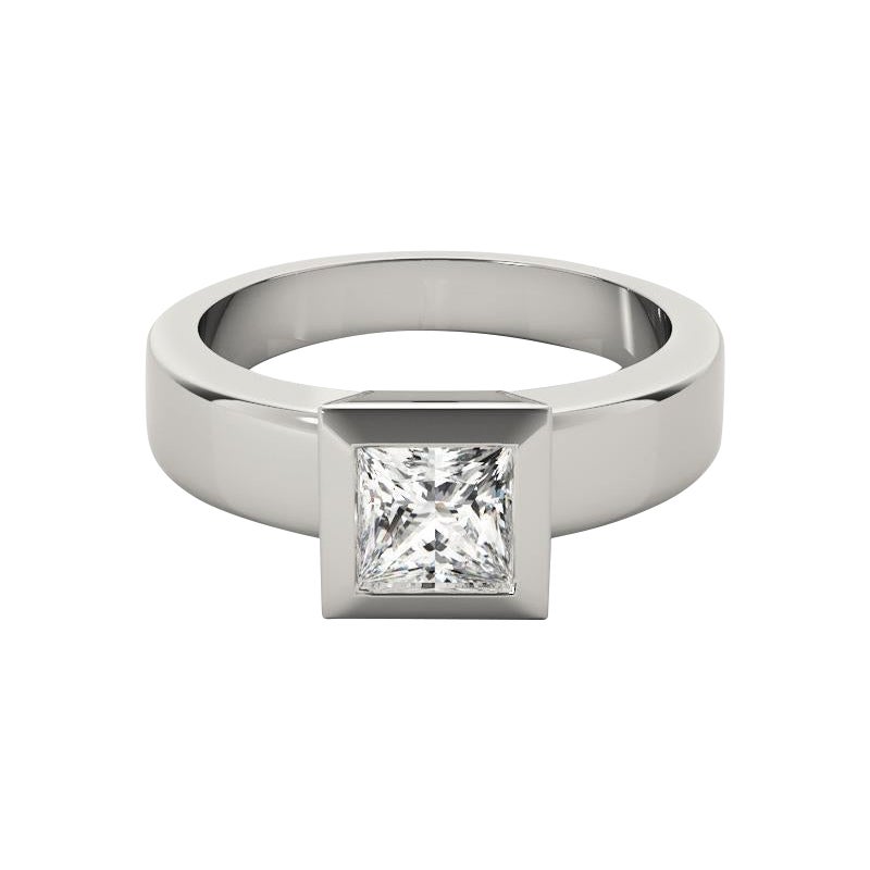 GIA 1.2ct Princess Modern Lünette Solitär Breite Band Diamantring