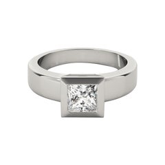 GIA 1.2ct Princess Modern Lünette Solitär Breite Band Diamantring