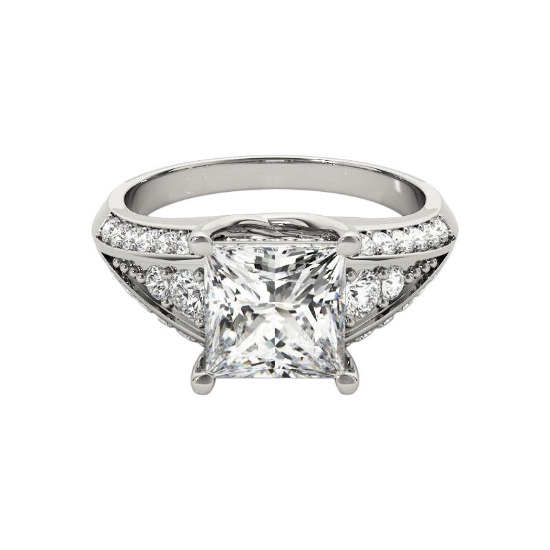 GIA 1.2ct Princess Solitaire Multi-Row Beveled Shank Diamond Ring