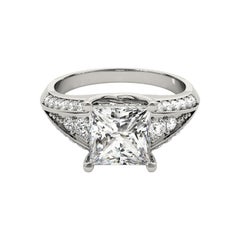 GIA 1.2ct Princess Solitaire Multi-Row Beveled Shank Diamond Ring