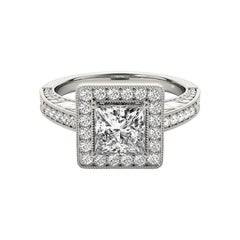 GIA 1.2ct Princess Square Halo Engraved Openwork  Diamond Ring