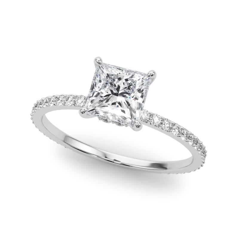 Taglio princess GIA 1,2ct Anello di diamanti in oro bianco 18 carati con aureola nascosta a forma di principessa quadrata in vendita