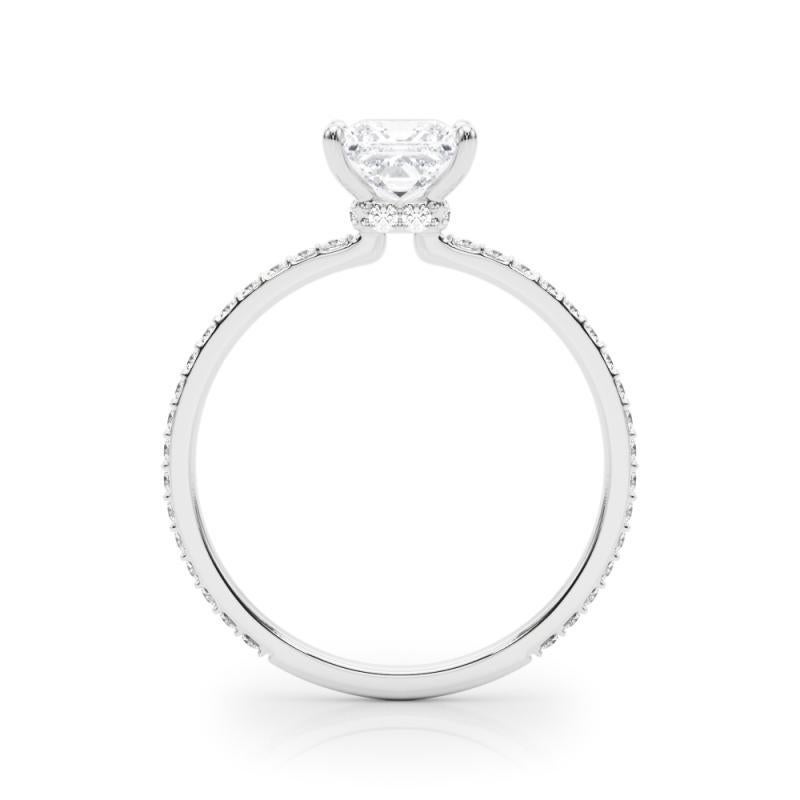 GIA 1,2ct Anello di diamanti in oro bianco 18 carati con aureola nascosta a forma di principessa quadrata In condizioni Nuovo in vendita a New York, NY