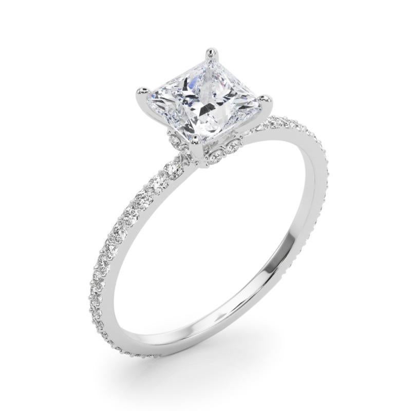 Donna GIA 1,2ct Anello di diamanti in oro bianco 18 carati con aureola nascosta a forma di principessa quadrata in vendita