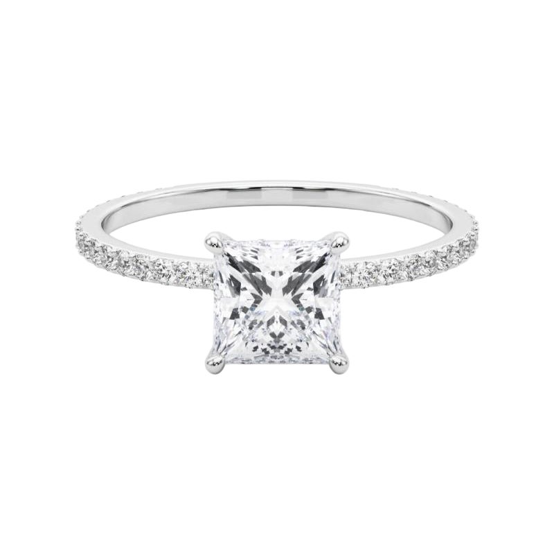 GIA 1,2ct Anello di diamanti in oro bianco 18 carati con aureola nascosta a forma di principessa quadrata in vendita