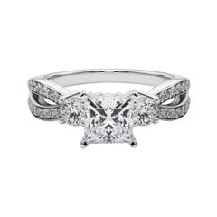 GIA 1.2ct Princess Three-Stone Split Shank Pave  Diamond Ring