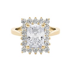 GIA 1,2ct Radiant Rectangular Halo Anniversary Anello di diamanti in oro giallo 18K