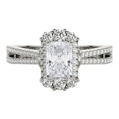 GIA 1.2ct Radiant Snowflake Cluster Split Shank 18K White Gold Diamond Ring