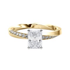 GIA 1.2ct Radiant Solitaire Twisted Square Band 18K Yellow Gold Diamond Ring