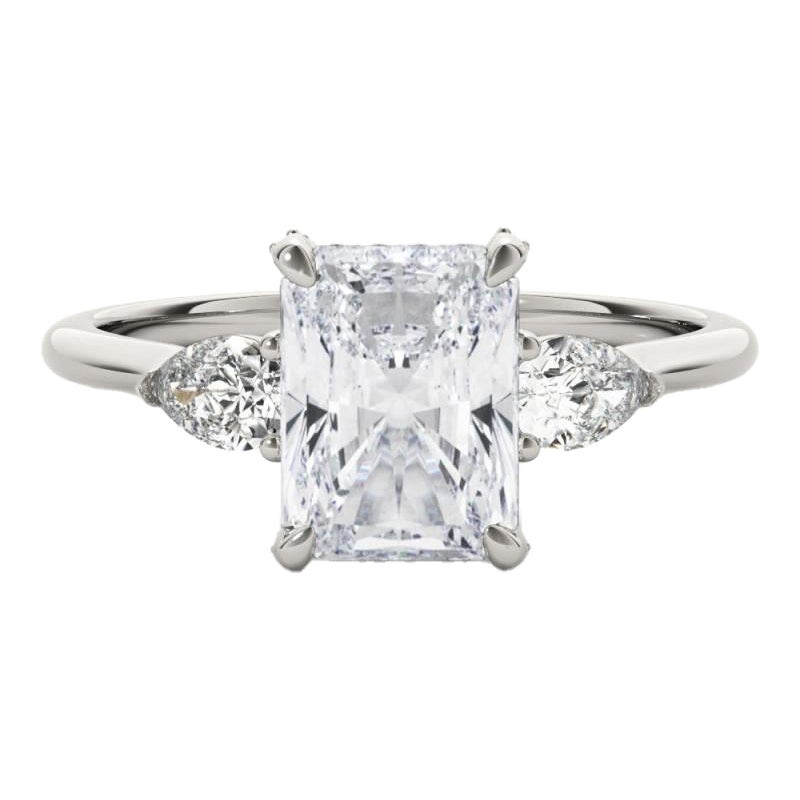 GIA 1,2ct Anello di diamanti radianti a tre pietre decorato Gallery in oro bianco 18 carati