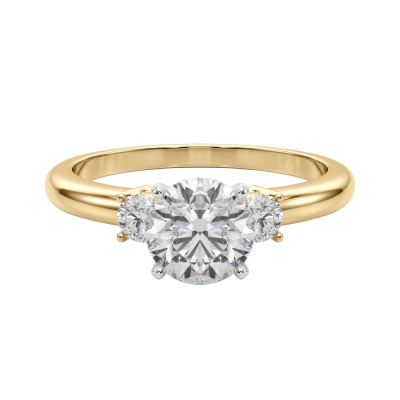 GIA Anello con 3 pietre rotonde da 1,2ct Passato, Presente e Futuro in oro giallo 18 carati