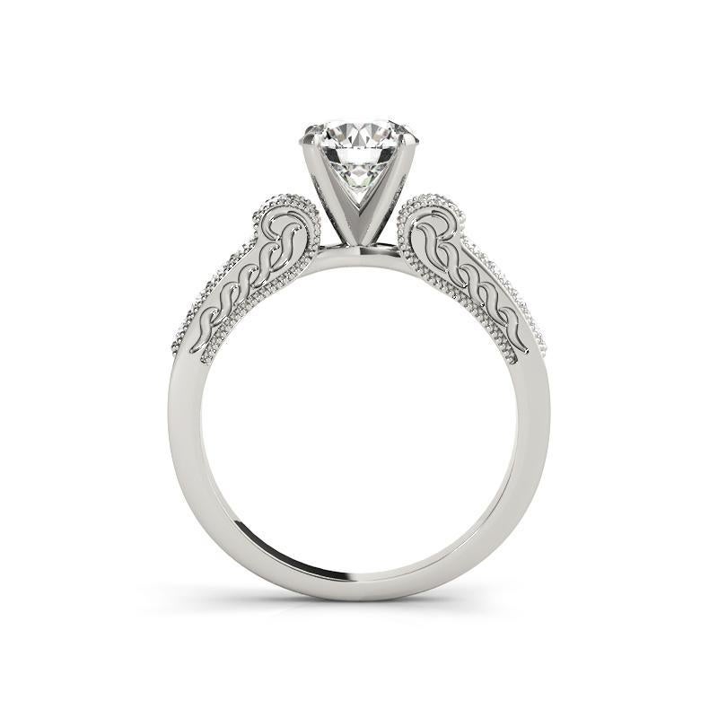 Taglio rotondo GIA 1.2ct Round Antique Engraved Scroll Channel White Gold Diamond Ring in vendita