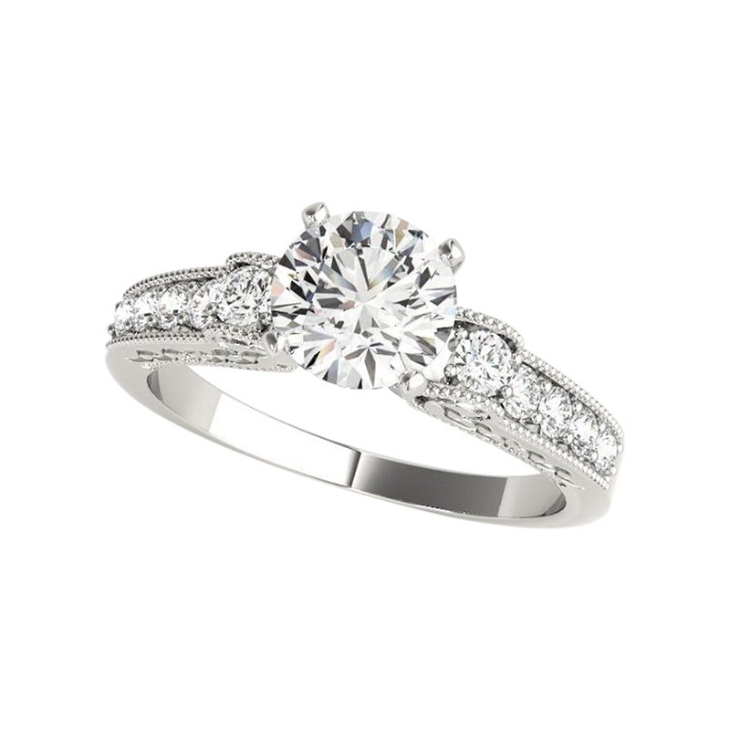 GIA 1.2ct Round Antique Engraved Scroll Channel White Gold Diamond Ring