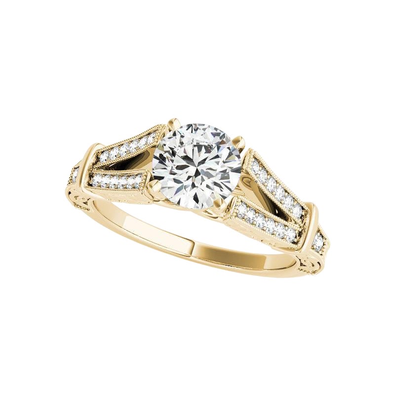 GIA 1,2ct Anello con diamante rotondo antico inciso con gambo diviso in oro giallo 18 carati