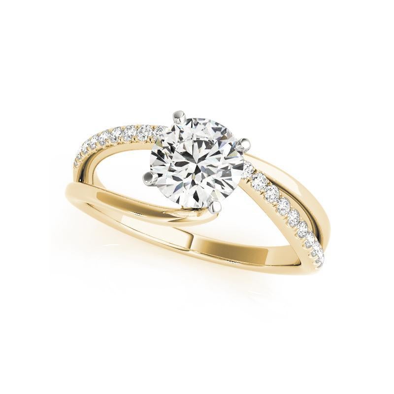 Taglio rotondo GIA Anello con diamante rotondo asimmetrico a nastro con gambo spaccato in oro giallo da 1,2 ct. in vendita