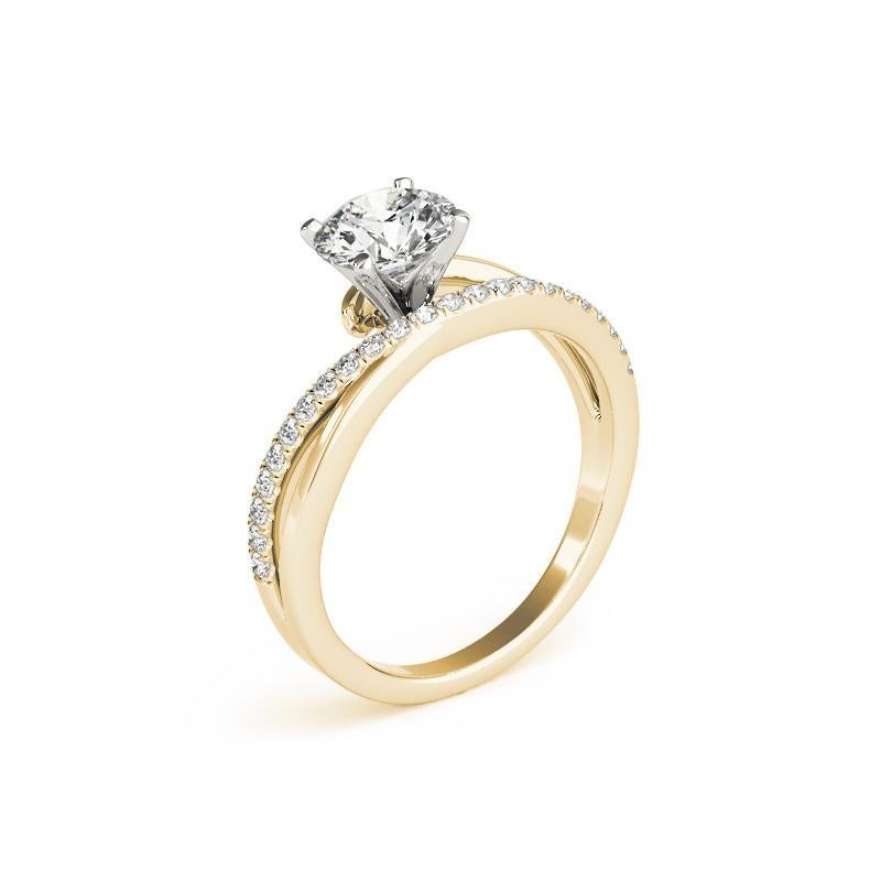 Donna GIA Anello con diamante rotondo asimmetrico a nastro con gambo spaccato in oro giallo da 1,2 ct. in vendita