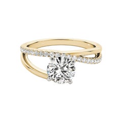 GIA 1.2ct Round Asymmetrical Ribbon Split Shank Yellow Gold Diamond Ring