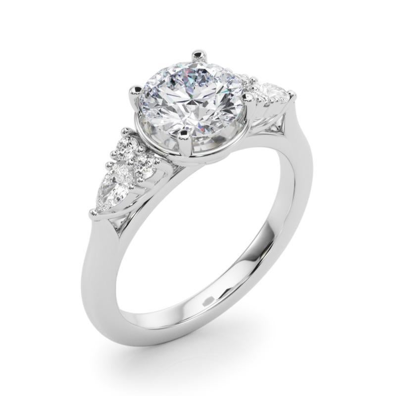 Donna GIA 1,2ct Anello con diamante rotondo a castone e fiore incastonato in oro bianco in vendita