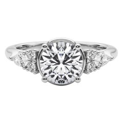 GIA 1.2ct Round Bezel Cluster Flower Basket Set White Gold Diamond Ring